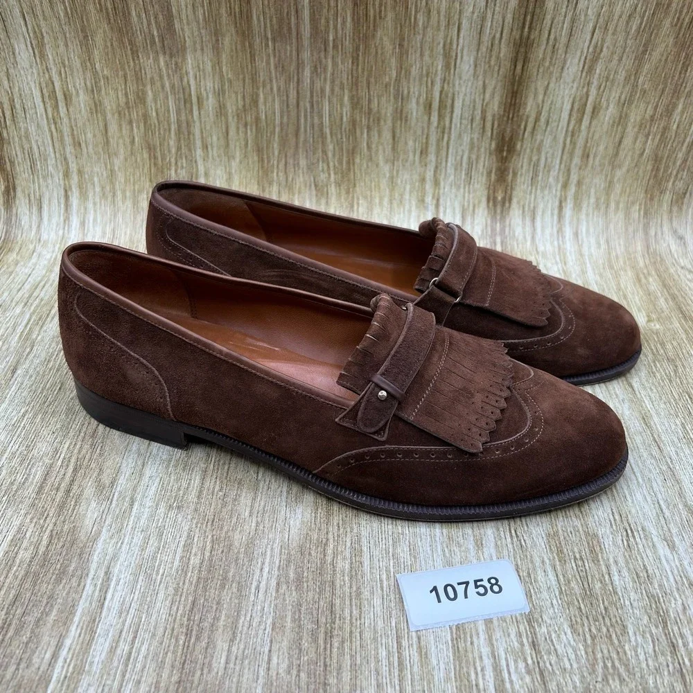 Salvatore Ferragamo Loafers Men's Size 11.5 D Brown Suede Kiltie Wingtip Casual